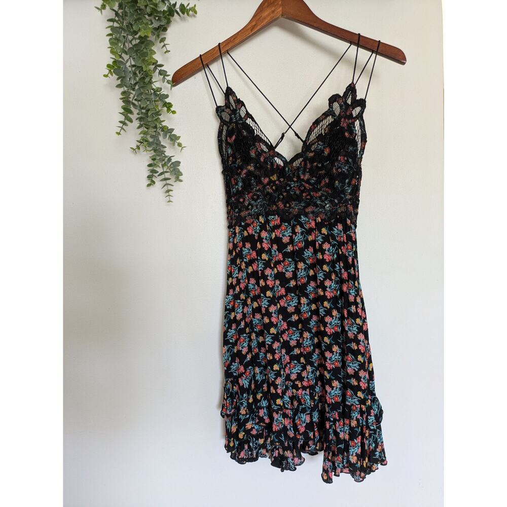 Free People FP One Adella Printed Mini Slip Dress - Black Combo Floral - Picture 8 of 8